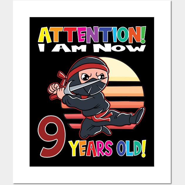 Ninja Boy Birthday I Am Now 9 Years Old Wall Art by MzumO